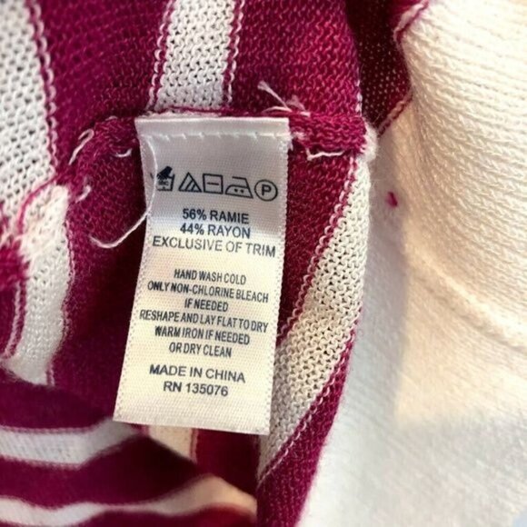 C Wonder Size XS Pink White Stripe V-Neck Knit Cardigan Sweater Chiffon Trim - Picture 7 of 7